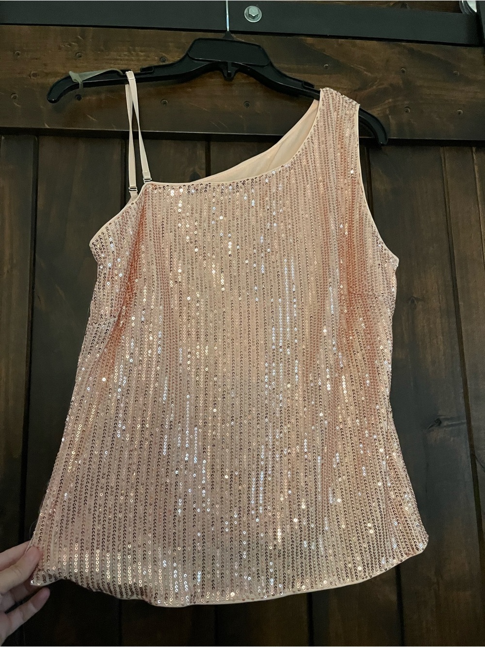 Grace Karin Rose Gold One-Shoulder Sequin Tank Top